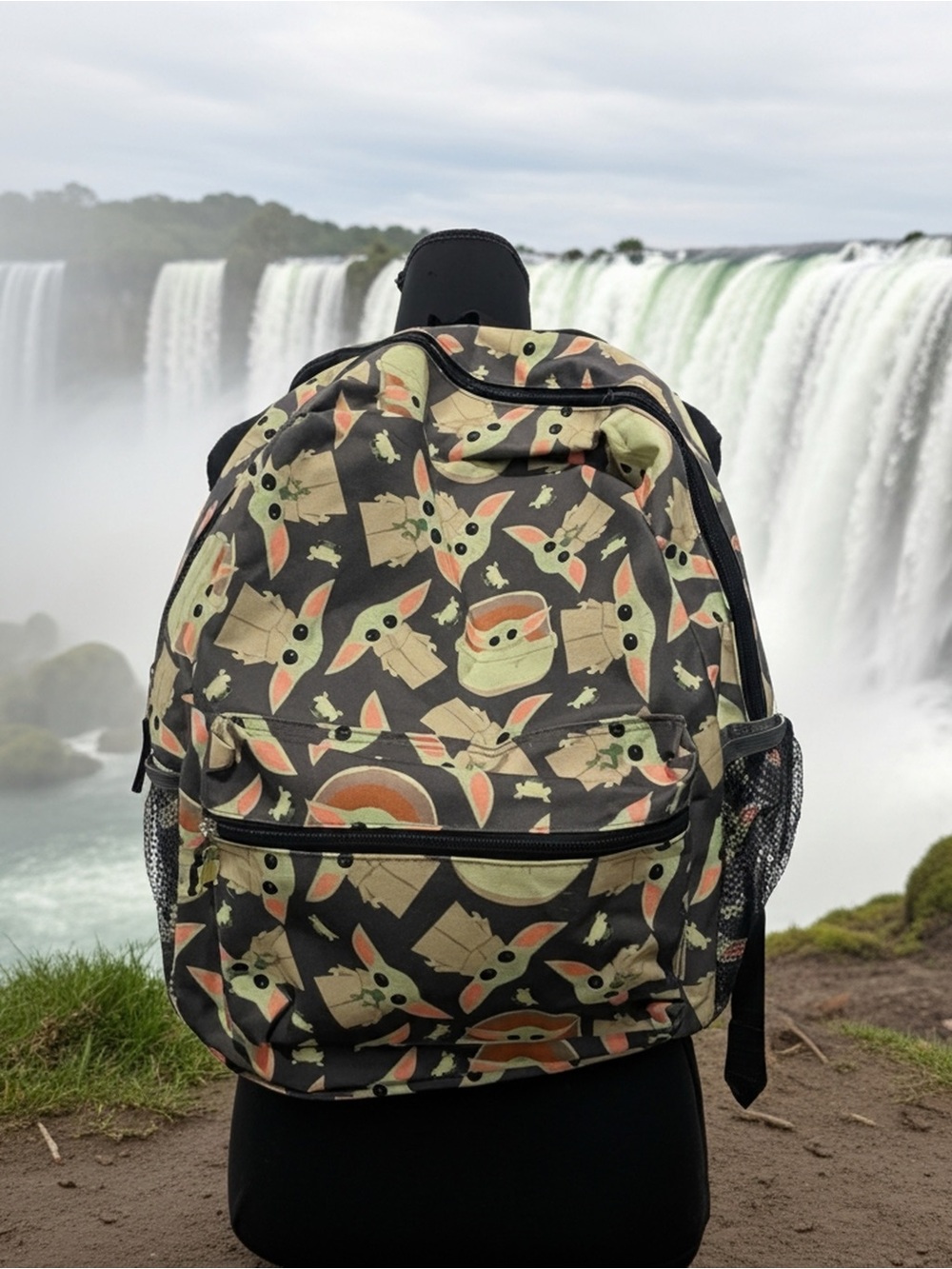 Black and Green and Tan Character Print Back Pack